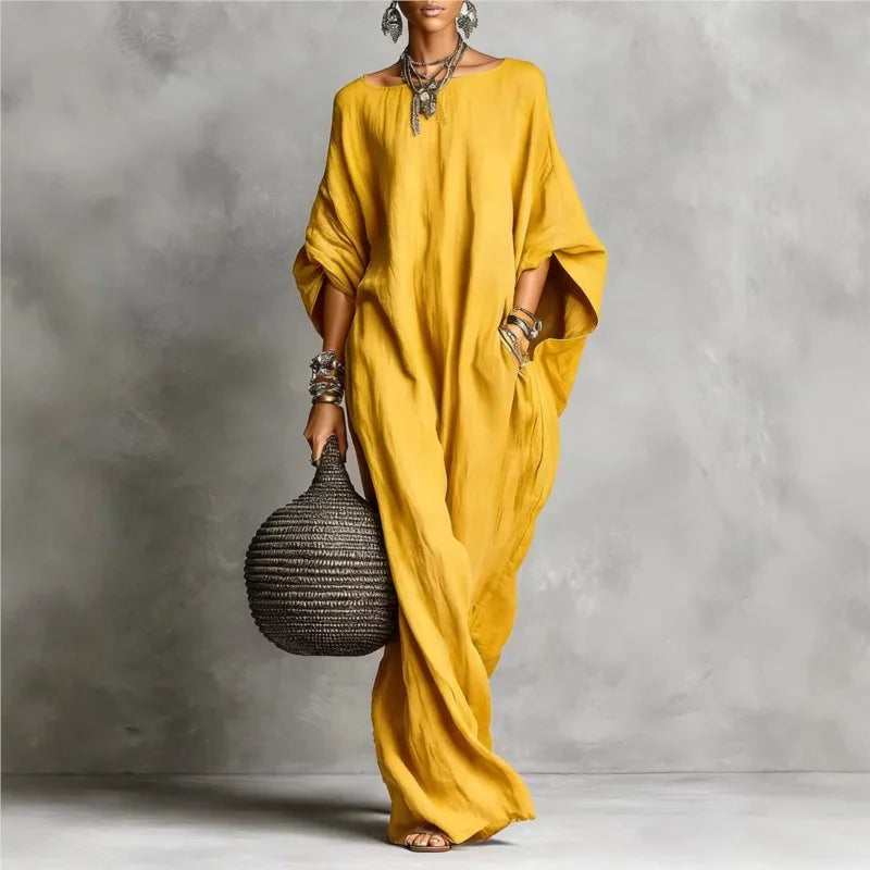 Flowy Batwing Sleeve Maxi Dress for Holiday Wear