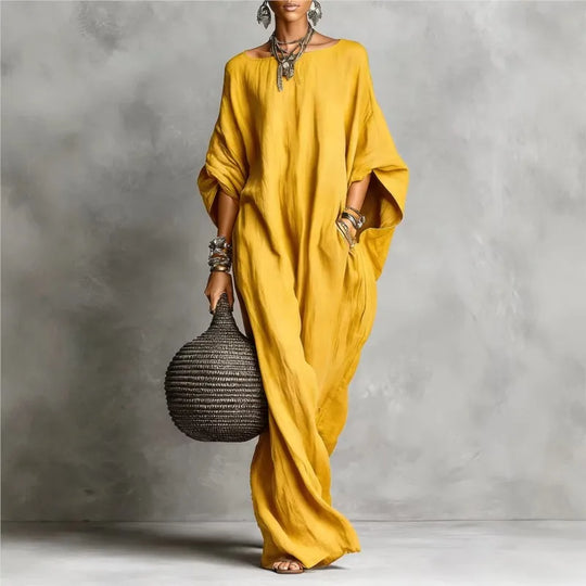 Flowy Batwing Sleeve Maxi Dress for Holiday Wear