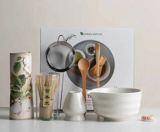 Sakura Ceramic Matcha Bowl and Bamboo Whisk Tea Set for Tea Ceremony