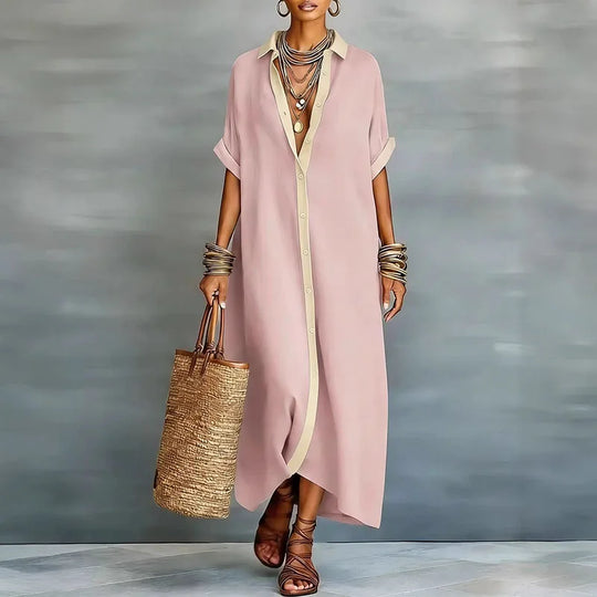 Relaxed Linen Button Down Maxi Shirt Dress for Summer