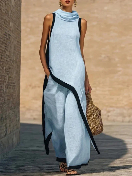 Contrast Trim Sleeveless Two Piece Set for Summer