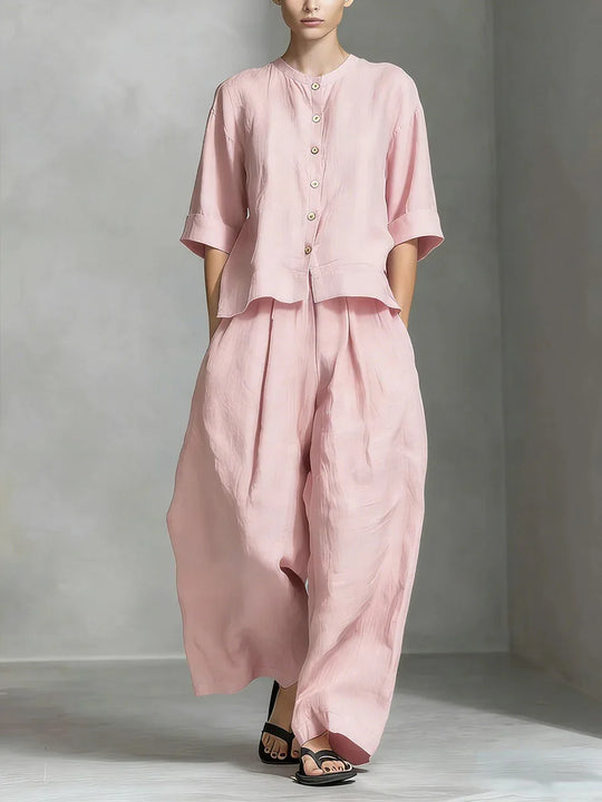 Linen Top and Wide Leg Trouser Set for Casual Days