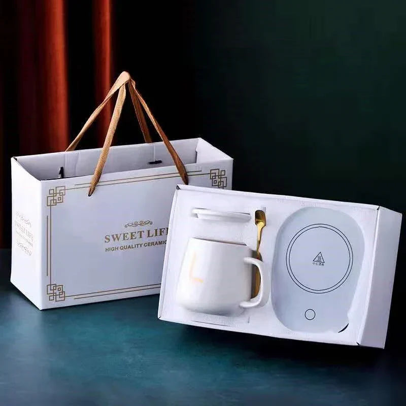 Cozy Ceramic Coffee Mug and Warmer Set for Desk and Home Office