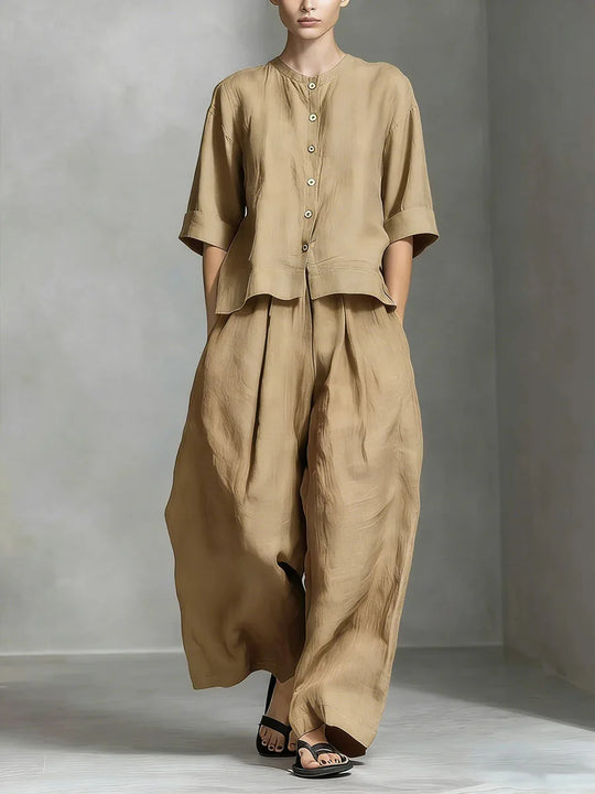 Linen Top and Wide Leg Trouser Set for Casual Days