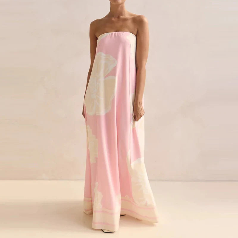 Strapless Printed Maxi Dress for Summer Parties