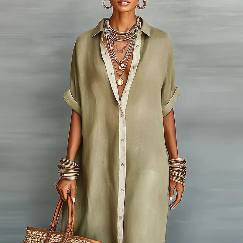 Relaxed Linen Button Down Maxi Shirt Dress for Summer