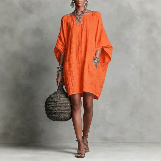 Relaxed Shoulder-Baring Tunic Dress for Easy Everyday Wear
