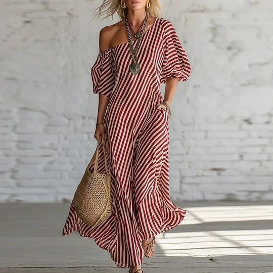 Striped One Shoulder Maxi Dress for Summer Days