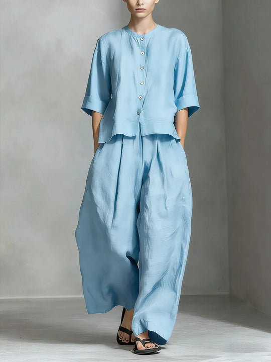 Linen Top and Wide Leg Trouser Set for Casual Days