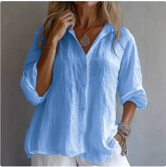 Breathable Cotton Linen Long Sleeve Button Shirt for Casual Wear
