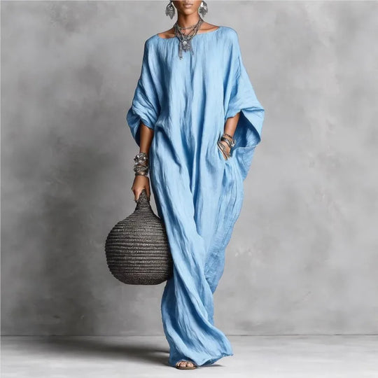 Flowy Batwing Sleeve Maxi Dress for Holiday Wear