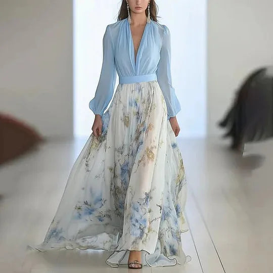 Floral Print Long Sleeve Maxi Dress for Wedding Guests