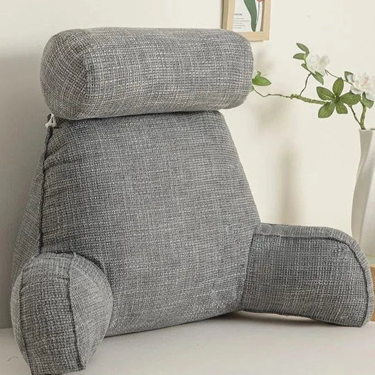 Plush Linen Reading Backrest Pillow with Armrests for Bed and Sofa