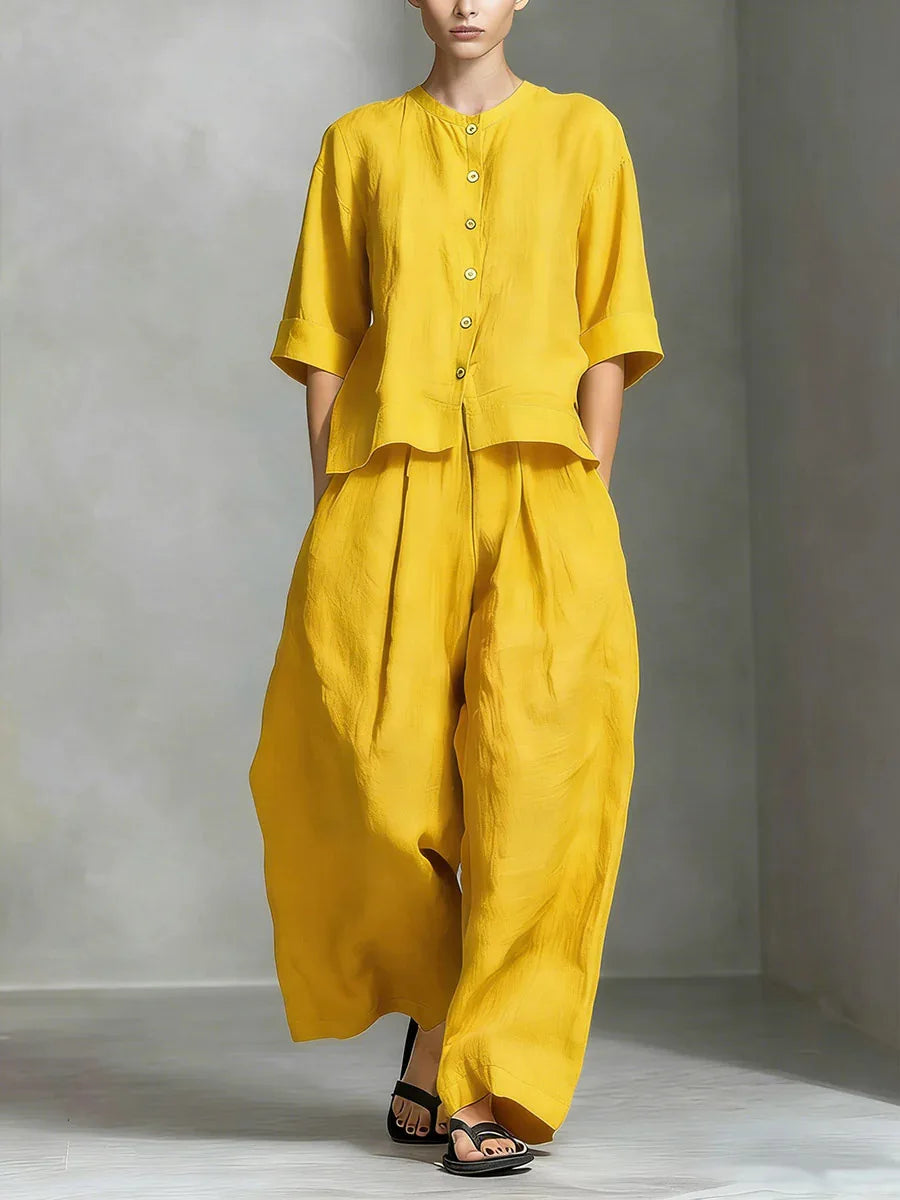 Linen Top and Wide Leg Trouser Set for Casual Days