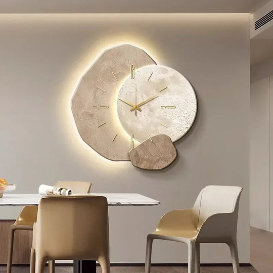 Modern Luminous Moon Wall Clock with LED Glow for Living Room