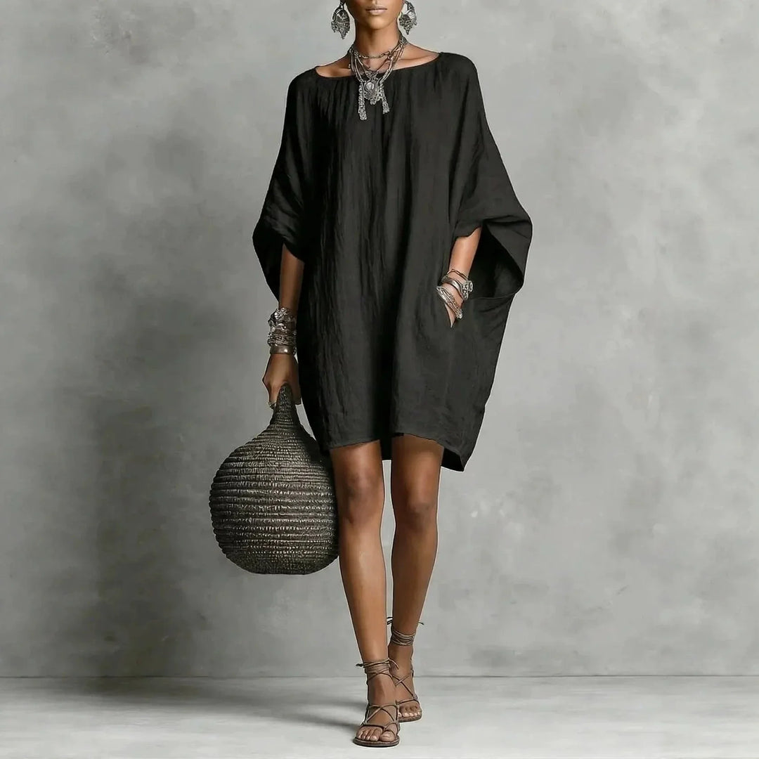 Relaxed Shoulder-Baring Tunic Dress for Easy Everyday Wear