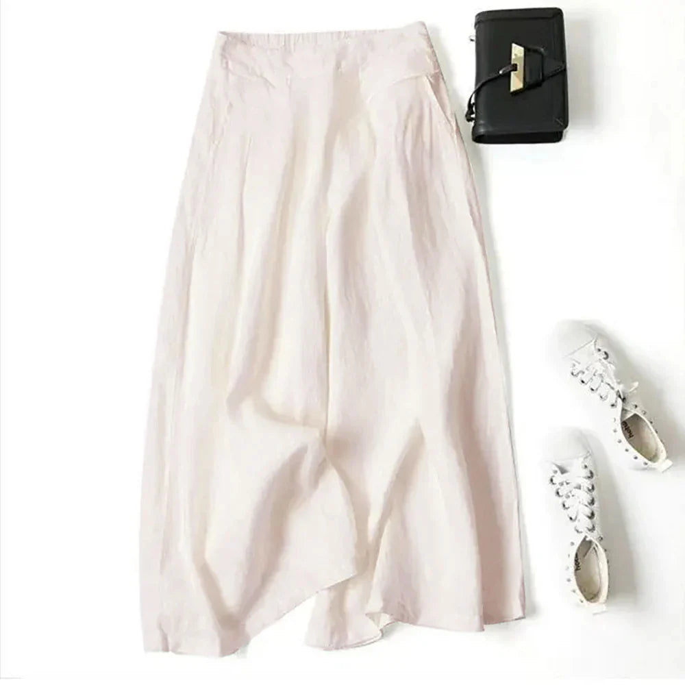 Cotton Linen Wide Leg Culotte Pants for Summer