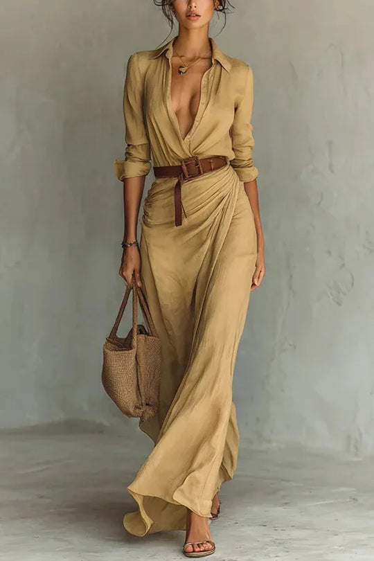 Elegant Belted Wrap Maxi Dress for Evening Occasions