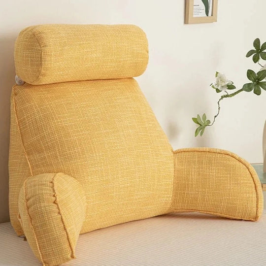 Plush Linen Reading Backrest Pillow with Armrests for Bed and Sofa
