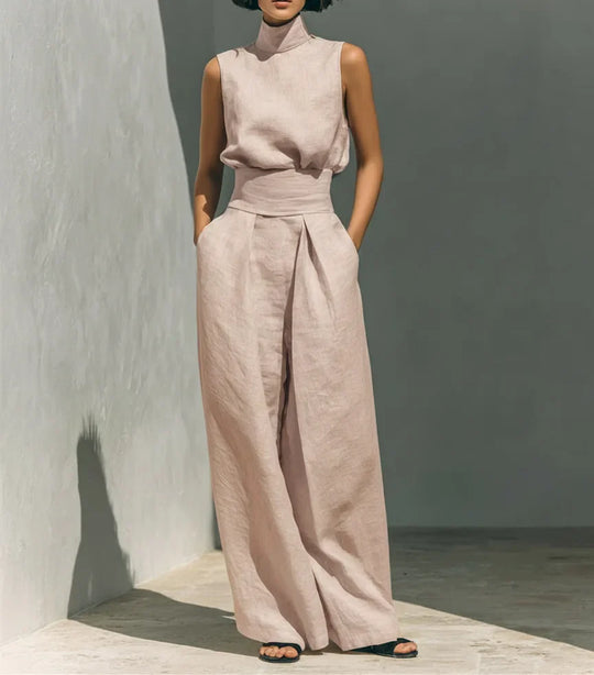 Refined Sleeveless Top and Wide Leg Trouser Set for the Office