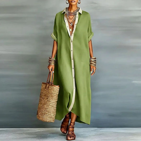 Relaxed Linen Button Down Maxi Shirt Dress for Summer