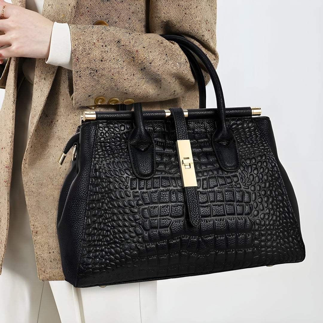 Elegant Alligator-Texture Leather Tote Bag for Work and Travel
