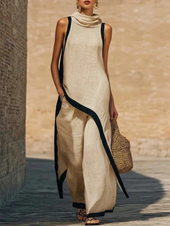 Contrast Trim Sleeveless Two Piece Set for Summer