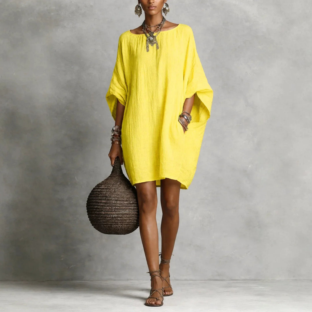Relaxed Shoulder-Baring Tunic Dress for Easy Everyday Wear