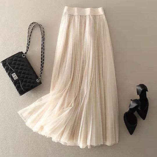 Pleated Mesh Midi Skirt for Everyday Elegance