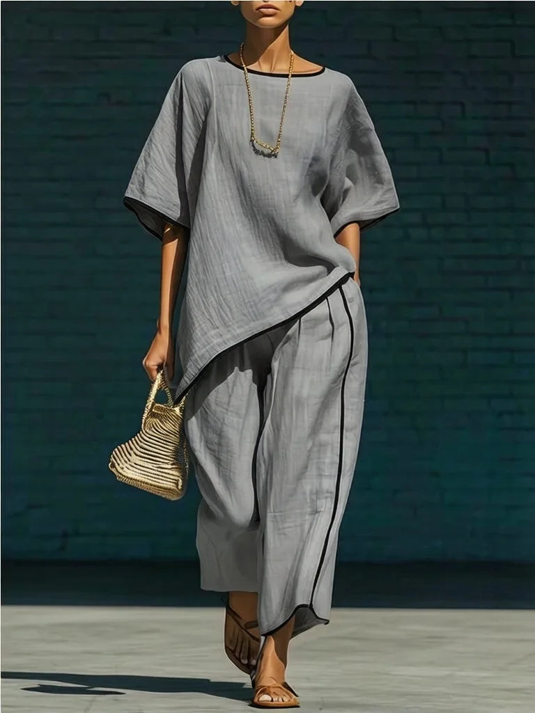 Relaxed Linen Top and Cropped Pant Set for Summer