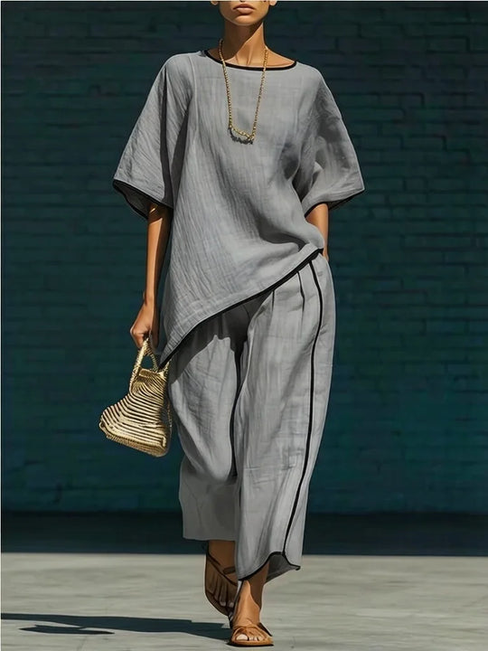 Relaxed Linen Top and Cropped Pant Set for Summer