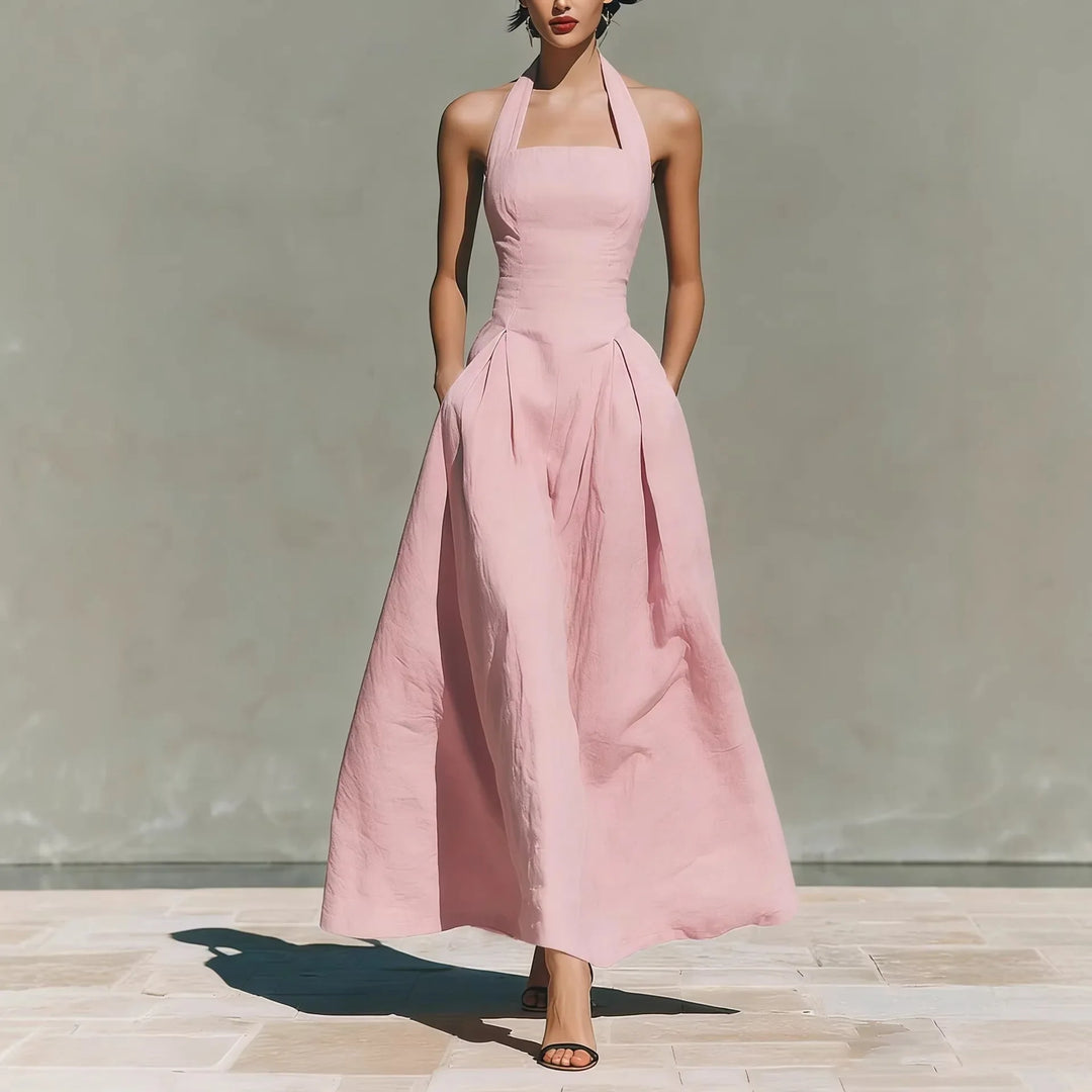 Halter A Line Flowy Maxi Dress for Summer Parties