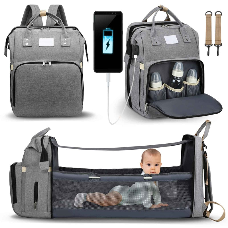 2-in-1 Diaper Bag with Foldable Bassinet