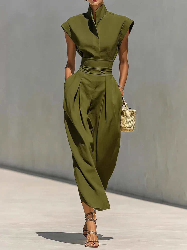 Sculpted Cap Sleeve Wide Leg Jumpsuit for Office and Evening