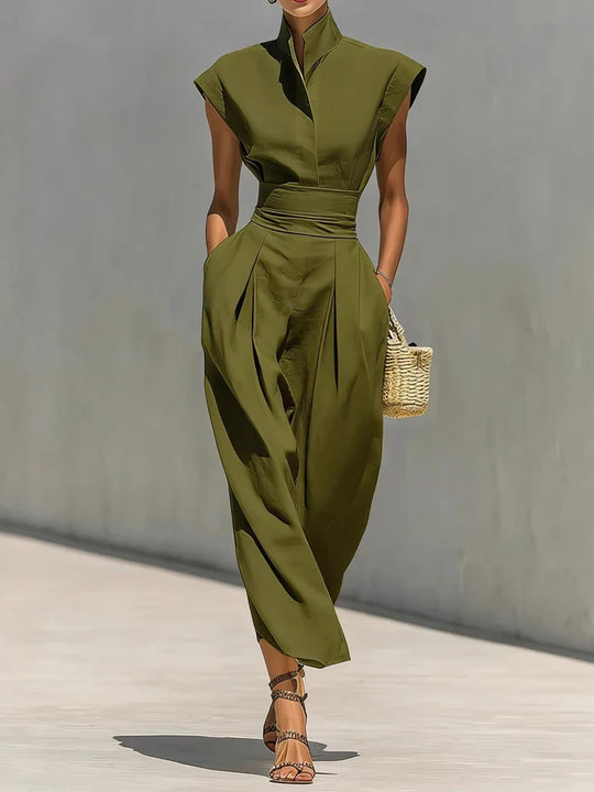 Sculpted Cap Sleeve Wide Leg Jumpsuit for Office and Evening