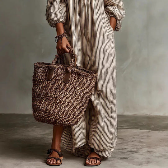 Off Shoulder Striped Maxi Dress for Beach Vacations