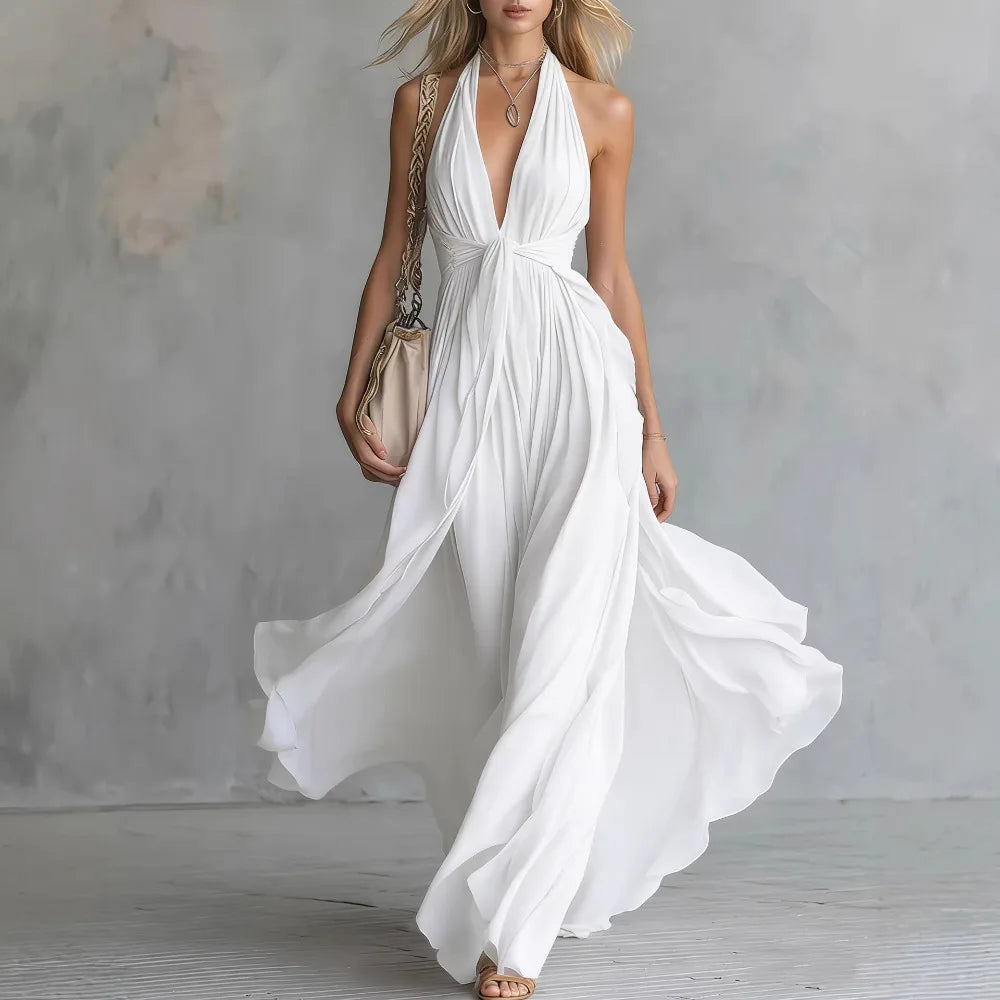 Elegant Halter Deep V Backless Maxi Dress for Evening Occasions