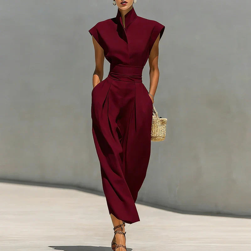 Sculpted Cap Sleeve Wide Leg Jumpsuit for Office and Evening