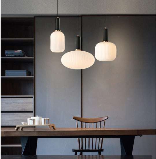Ribbed Glass Globe Pendant Lights for Kitchen and Dining
