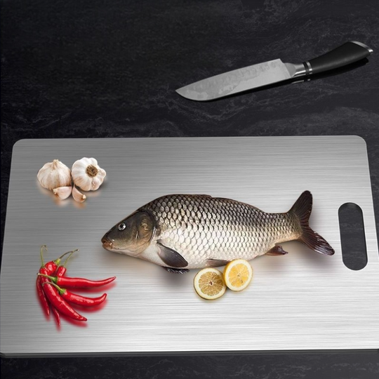 Brushed Stainless Steel Cutting Board with Handle for Kitchen Prep