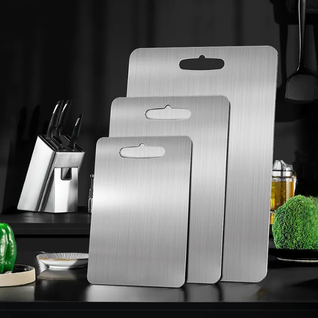 Brushed Stainless Steel Cutting Board with Handle for Kitchen Prep