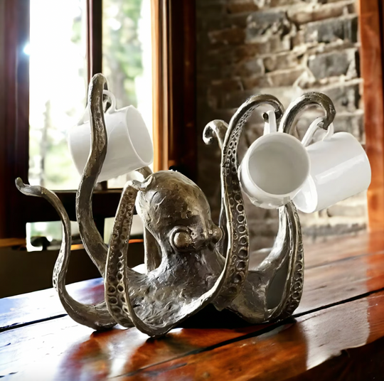 Octopus mug holder on kitchen counter