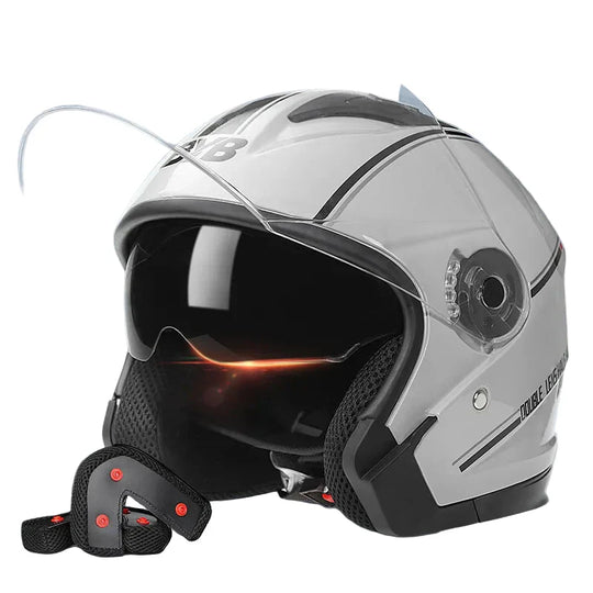 Retro Open Face Motorcycle Helmet with Dual Lens Visor for Scooter and Commuting