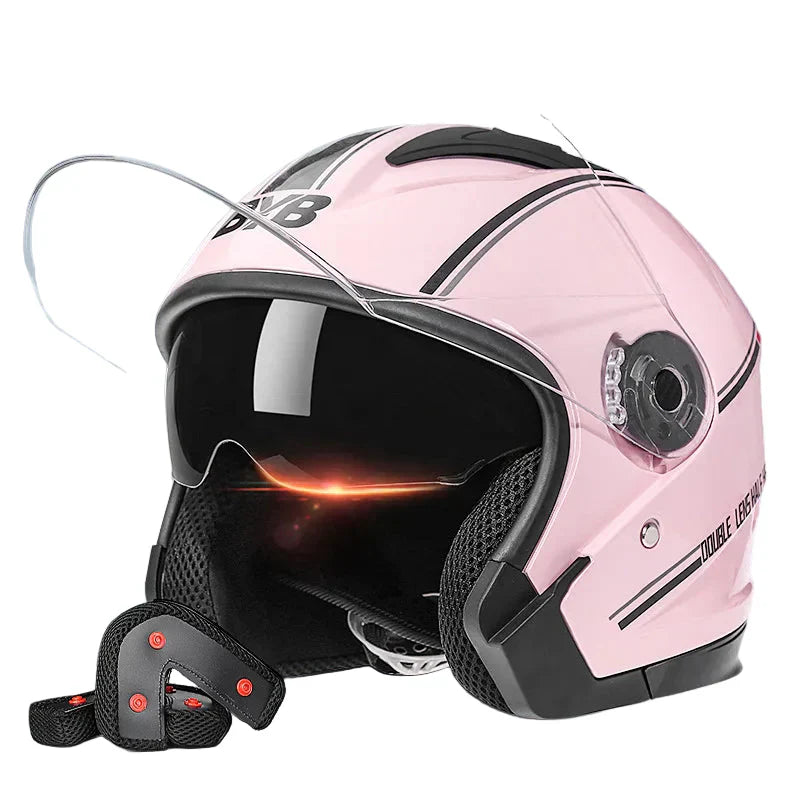 Retro Open Face Motorcycle Helmet with Dual Lens Visor for Scooter and Commuting