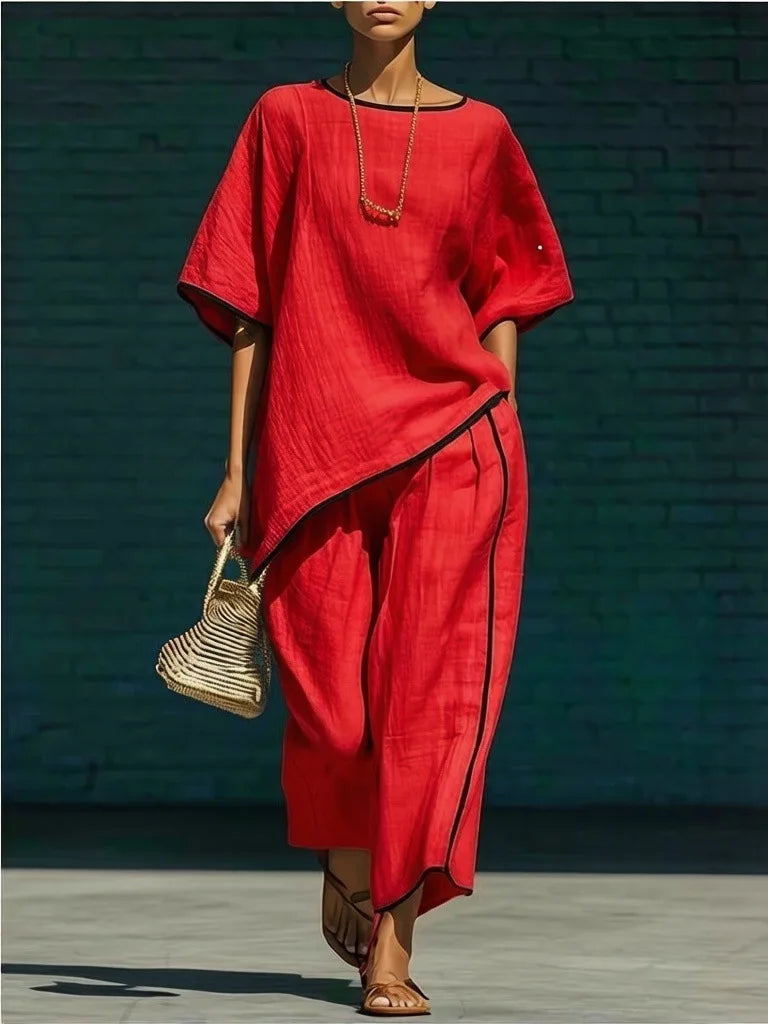 Relaxed Linen Top and Cropped Pant Set for Summer