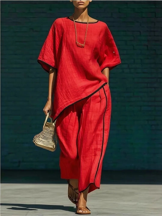 Relaxed Linen Top and Cropped Pant Set for Summer