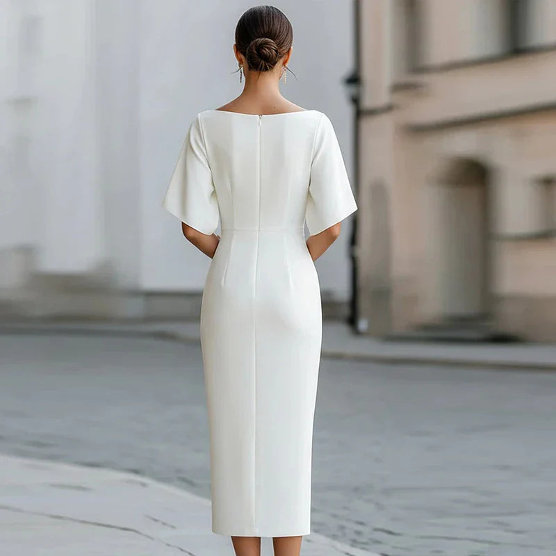 Refined Boat Neck Midi Dress for Semi Formal Occasions