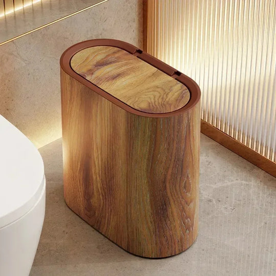 Brown wood texture trash can