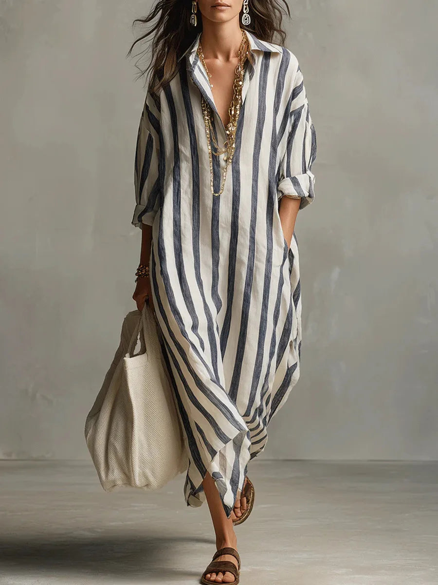Striped Linen Blend Loose Shirt Dress for Casual Summer Days