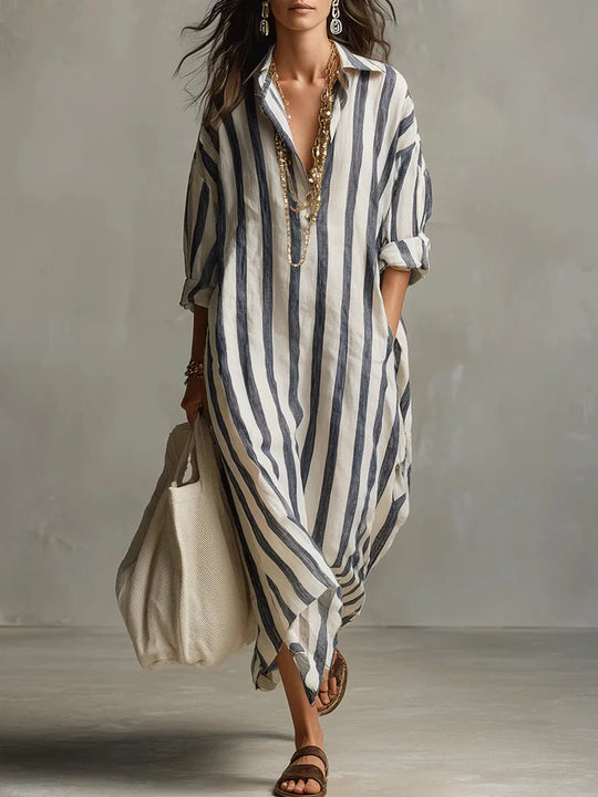Striped Linen Blend Loose Shirt Dress for Casual Summer Days